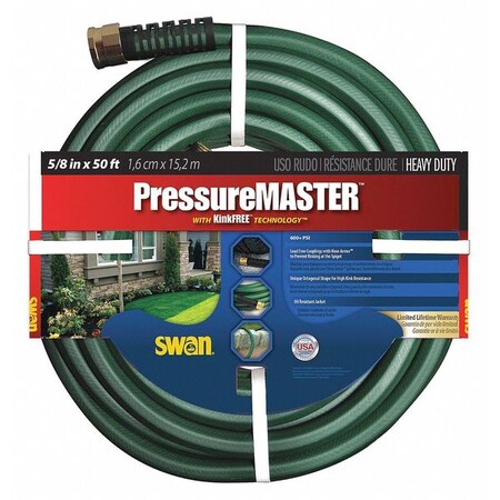 5/8 in ID x 50 ft L Water Hose, PVC Tube, Green, Aluminum x Aluminum Fitting MPN:SN7958050