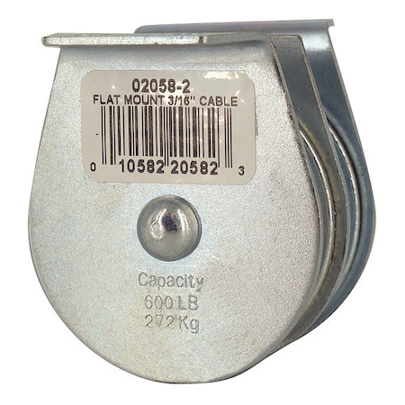 Pulley Block, Wire Rope, 3/16 in Max Cable Size, 600 lb Max Load, Zinc Plated MPN:02058-2-C