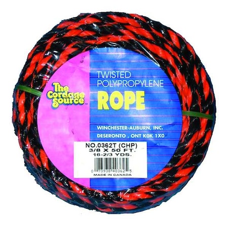 Rope, 50ft, Blk/Orng, 215lb., Polyprpylne MPN:362T-WA