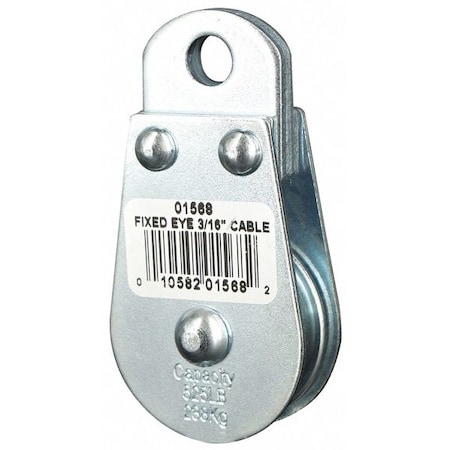 Pulley Block, Wire Rope, 3/16 in Max Cable Size, 525 lb Max Load, Zinc Plated MPN:4JX66