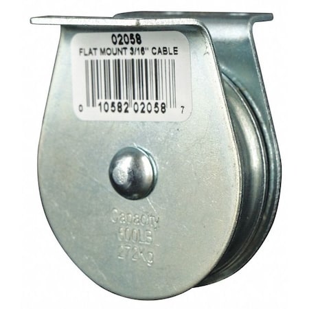 Pulley Block, Wire Rope, 3/16 in Max Cable Size, 600 lb Max Load, Zinc Plated MPN:4JX69