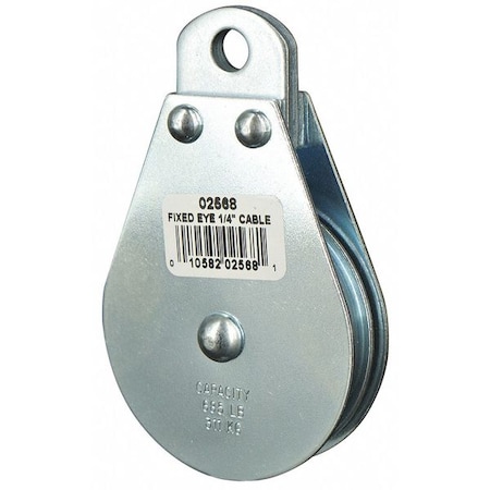 Pulley Block, Wire Rope, 1/4 in Max Cable Size, 685 lb Max Load, Zinc Plated MPN:4JX74