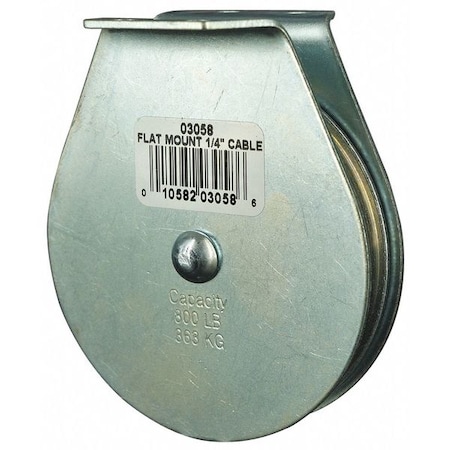 Pulley Block, Wire Rope, 1/4 in Max Cable Size, 800 lb Max Load, Zinc Plated MPN:4JX77