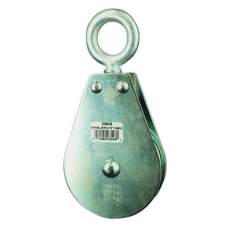 Pulley Block, Wire Rope, 5/16 in Max Cable Size, 1, 550 lb Max Load, Zinc Plated MPN:4JX80