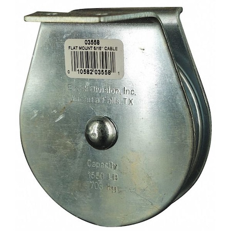 Pulley Block, Wire Rope, 5/16 in Max Cable Size, 1, 550 lb Max Load, Zinc Plated MPN:4JX81