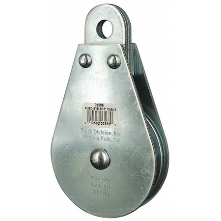 Pulley Block, Wire Rope, 5/16 in Max Cable Size, 1, 550 lb Max Load, Zinc Plated MPN:4JX82