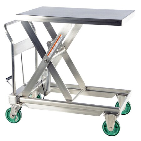 Scissor Lift Cart, SS, 1100 lb. Cap, 23-1/2