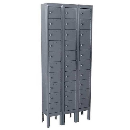 Cell Phone Locker, 27 in W, 9 in D, 66 in H, (10) Tier, (3) Wide, Gray MPN:10Y621