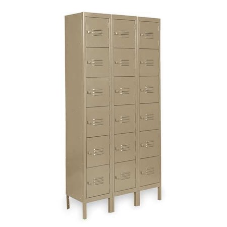 Box Locker, 36 in W, 18 in D, 78 in H, (3) Wide, (6) Tier, Tan MPN:2HFK8