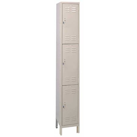 Wardrobe Locker, 12 in W, 18 in D, 78 in H, (1) Wide, (3) Tier, Tan MPN:4VFE9