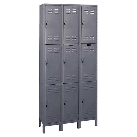 Wardrobe Locker, 36 in W, 12 in D, 78 in H, (3) Tier, (3) Wide, Dark Gray MPN:4VFG6