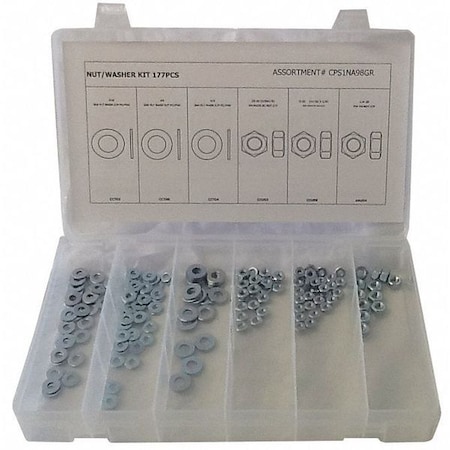 Nut and Washer Assortment, 6 Sizes MPN:CPS1NA98GR