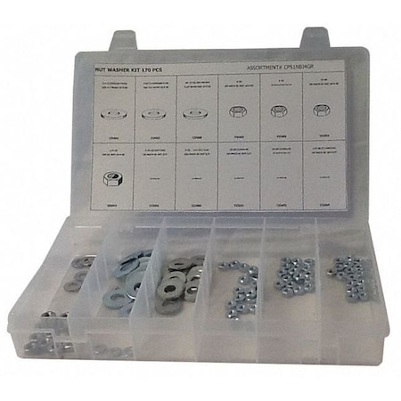Nut/Washer Asrt, Plain, Stnls Stl, 90PK MPN:CPS1NB14GR