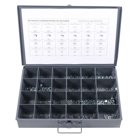 Nut/Washer Assort, Hex, 600pcs, Zinc Plated MPN:JBDL24METNW25