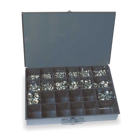 Zinc Plated Finish Steel Serrated & Nylon Insert Flange Hex Lock Nut Assortment, 258 pc. MPN:WWG20FLGSMGR