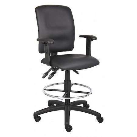 Leather Drafting Chair, 29 1/2-, Adjustable, Black MPN:452R14