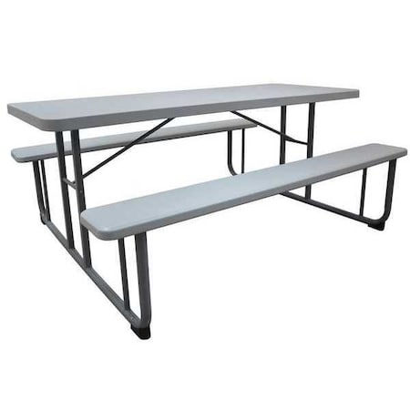 Rectangle Picnic Table, Gray, Plastic, 57 in L, 29 in H Overall Solid MPN:12F621