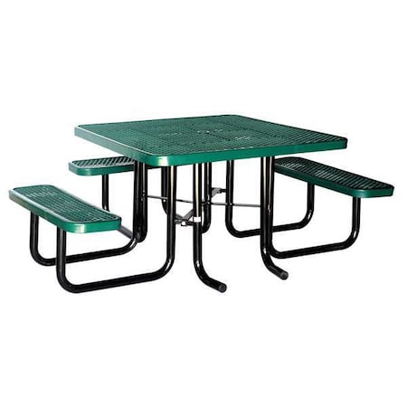 Square Picnic Table, Green, Expanded Metal, 3 Seats, 80 in L, 29 5/8 in H Overall Diamond Mesh MPN:4HUR4