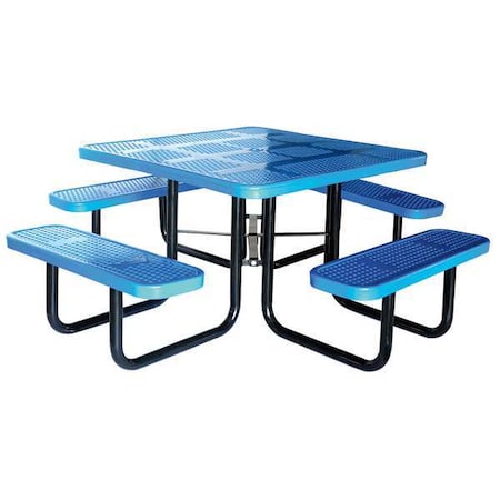 Square Picnic Table, Blue, Perforated Metal, 4 Seats, 80 in L, 29 5/8 in H Overall Dot MPN:4HUV1