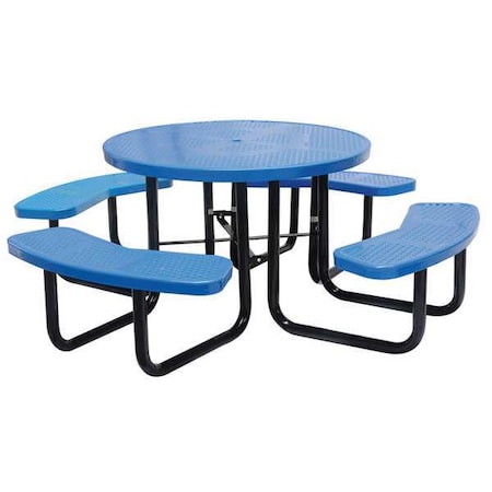 Round Picnic Table, Blue, Perforated Metal, 4 Seats, 81 in L, 29-1/4 in H Overall Dot MPN:4HUV3
