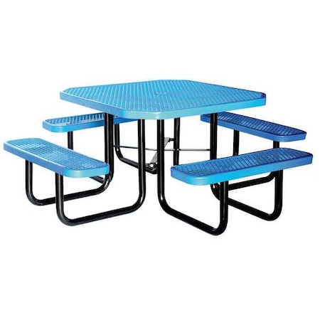 Octagon Picnic Table, Blue, Expanded Metal, 4 Seats, 80 in L, 29-1/4 in H Overall Diamond Mesh MPN:4HUV5