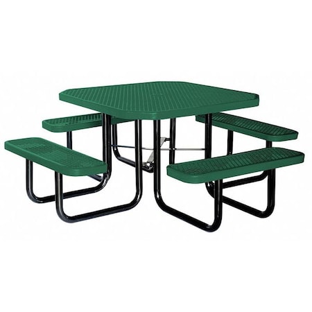 Octagon Picnic Table, Green, Expanded Metal, 4 Seats, 80 in L, 29-1/4 in H Overall Diamond Mesh MPN:4HUV6