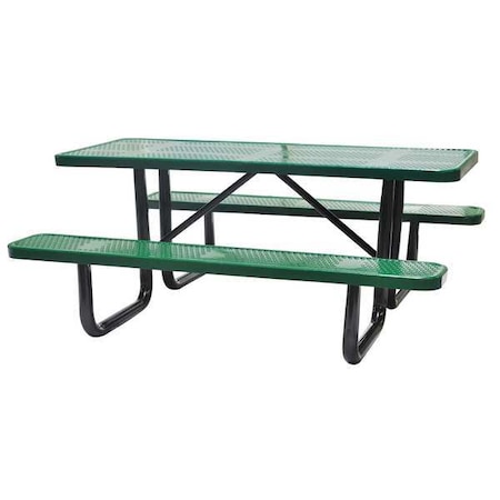 Rectangle Picnic Table, Green, Perforated Metal, 6 Seats, 72 in L, 29 5/8 in H Overall Dot MPN:4HUW1