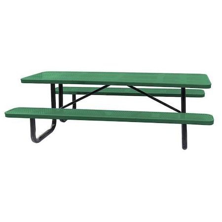 Rectangle Picnic Table, Green, Perforated Metal, 8 Seats, 96 in L, 29 5/8 in H Overall Dot MPN:4HUW3