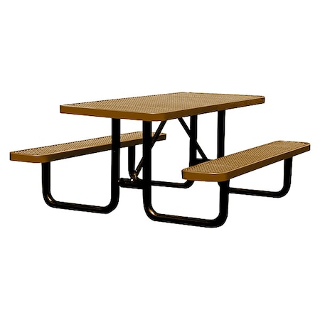 Rectangle Picnic Table, Brown, Expanded Metal, 6 Seats, 72 in L, 29 5/8 in H Overall Diamond Mesh MPN:4HUX1