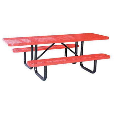 Rectangle Picnic Table, Red, Expanded Metal, 6 Seats, 96 in L, 29 5/8 in H Overall Diamond Mesh MPN:4HUX4