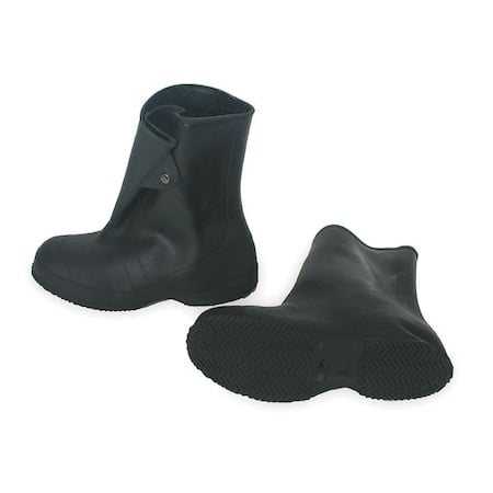 Overboots, Plain Toe, PVC/Vinyl, 12 in H, Snap Tab, Chevron Sole, Black, 9, PR MPN:3XE87