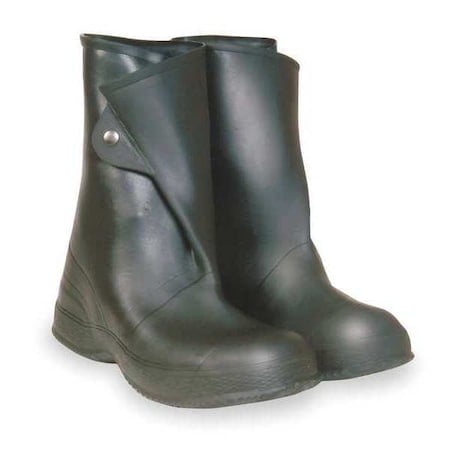 Overboots, Plain Toe, PVC/Vinyl, 12 in H, Snap Tab, Chevron Sole, Black, 14, PR MPN:3YA33