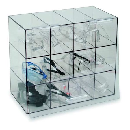 Protective Eyewear Dispenser, Case with Door, 12 Pairs, PETG, 12 in H x 14 in W x 7 3/4 in D, Clear MPN:4GMR7