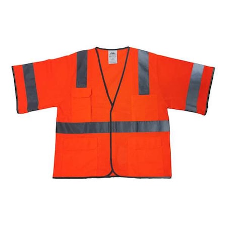 Hi-Vis Safety Vest S/M Class 3 U Back, Hook-and-Loop 5 Pockets, No Mic Tab, No MPN:786F25