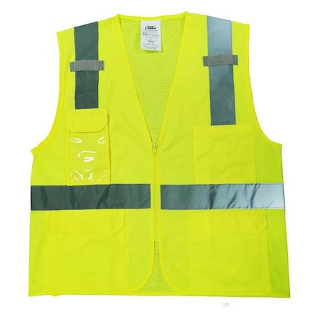 High-Visibility Vest, Polyester, Zipper Closure, 4 Outside Pockets, 2, Yellow/Green, Size S MPN:786F82