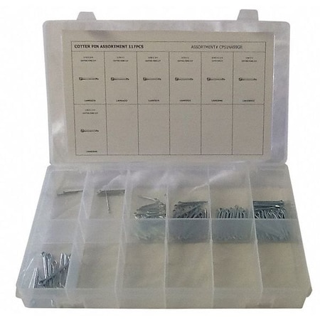 Pin Assortment, Low Carbon Steel, Zinc Plated, 117 Pcs MPN:CPS1NA99GR