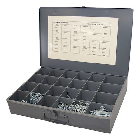 Cotter Pin Assortment, Steel, Zinc Plated, 2306 Pcs MPN:CPS1PJC6GR