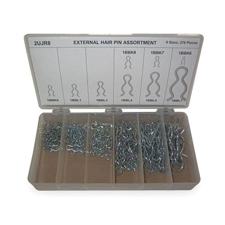 Cotter, Hairpin Pin Assortment, Steel, Zinc Plated, 276 Pcs MPN:HPXKIT9276