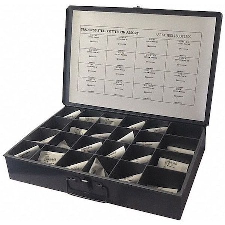 Cotter Pin Assortment, 18-8 Stainless Steel, Stainless, 1125 Pcs MPN:JBDL16COT25SS