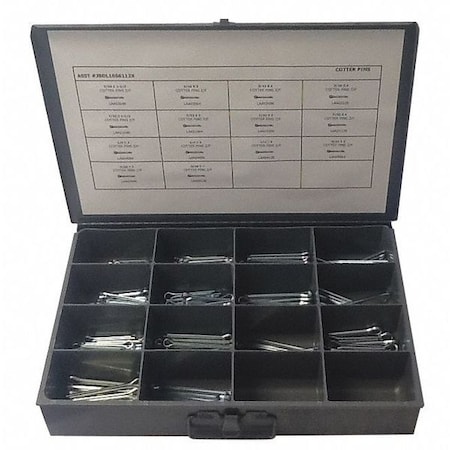 Cotter Pin Assortment, Steel, Zinc Plated, 225 Pcs MPN:JBDL16S6112X