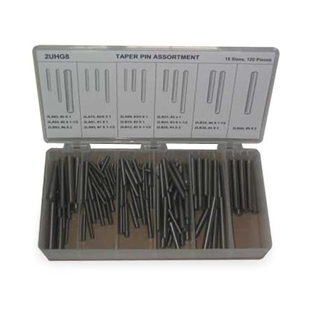 Taper Pin Assortment, Steel, Plain, 120 Pcs MPN:TPKIT15120
