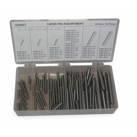Taper Pin Assortment, Steel, Plain, 100 Pcs MPN:TPKIT46100