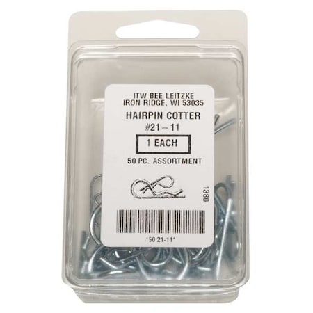 Cotter Pin Assortment, Stainless Steel, Zinc Plated, 50 Pcs MPN:WWG-DISPBP50