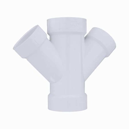 PVC Double Reducing Wye, Hub, 4 in x 4 in x 2 in x 2 in Pipe Size MPN:05845