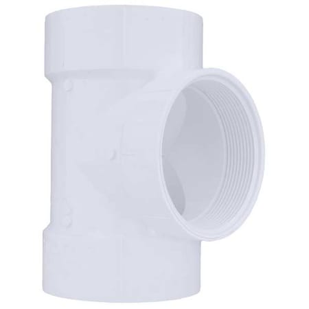 PVC Flush Clean Out Tee, FNPT x Hub x Hub, 4 in Pipe Size MPN:06416