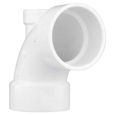PVC 90 Degree Low Heel Inlet Elbow, Hub, 3 in x 3 in x 1 1/2 in Pipe Size MPN:1WKT2