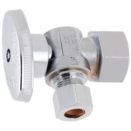 Water Supply Stop, Brass, 1/4-Turn, 1/2