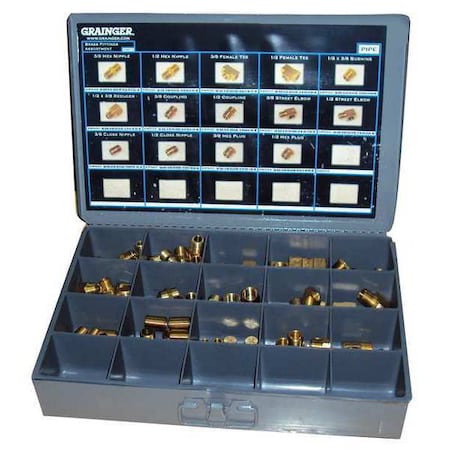 Brass Pipe Fitting Kit, NPT, Assorted Pipe Size MPN:6AZF8