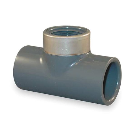 PVC, Stainless Steel Tee, Socket x Socket x FNPT, 3/4 in x 1/2 in Pipe Size MPN:802-101SR