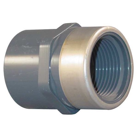 PVC, Stainless Steel Female Adapter, Socket x FNPT, 3/4 in x 1/2 in Pipe Size MPN:835-101SR
